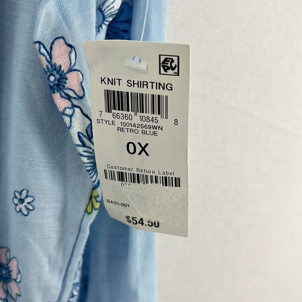 Style & Co Floral Henley Long Sleeve Knit Top- Retro Blue- Plus Size 0X- NWT - Picture 3 of 6
